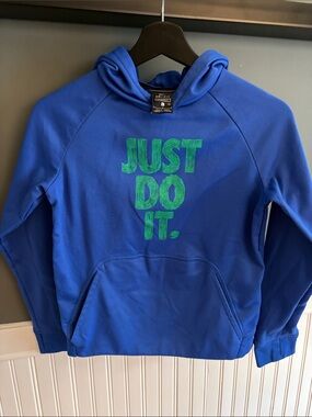 Nike Youth Royal Blue Hoodie with Green "Just Do It" Graphic